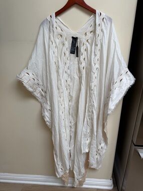 NWT All Saints Rouna Lightweight Openwork Kimono Cover-Up in Cream